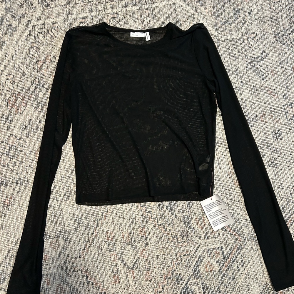 Cropped Sheer/Mesh Long Sleeve Top, Tall